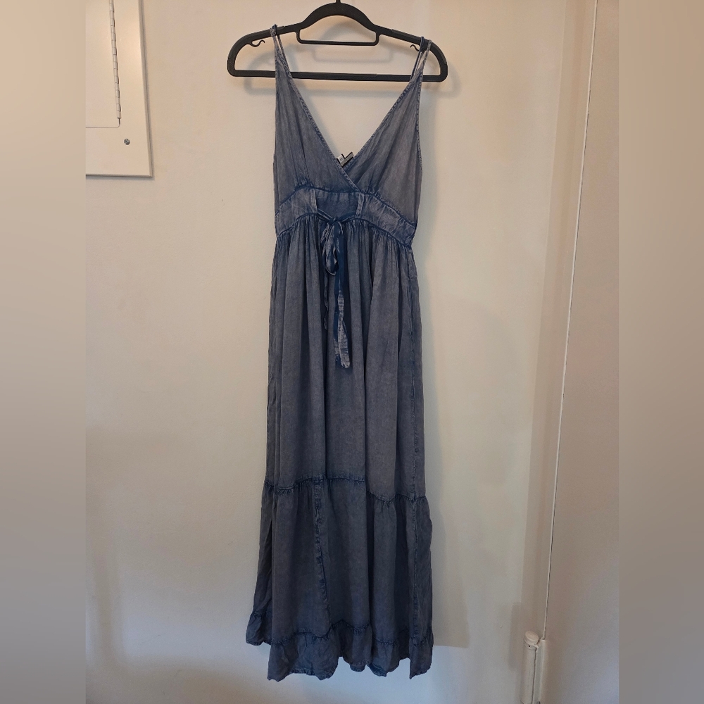 Washed Blue Maxi Sundress with Tie Waist- New But No Tags